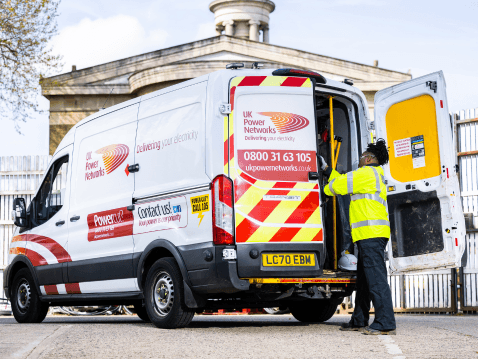 Engineer opening van door