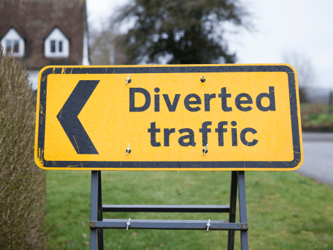 Diverted traffic road sign